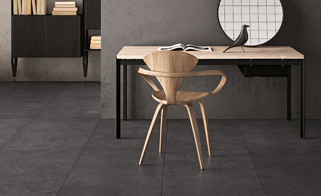 Moderner Raum mit Fliesen in Steinoptik, der Serie Fjord von Fiandre